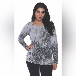 Gray Patterned Papa Vancouver Long Sleeve Top with button detail